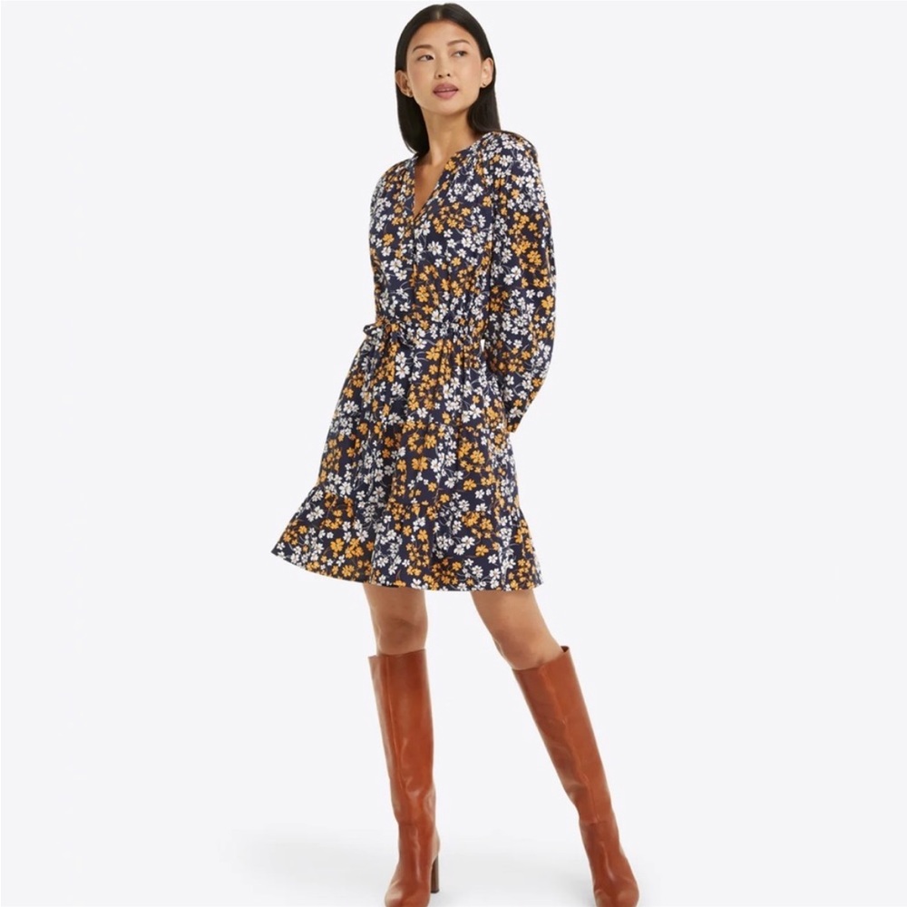 Draper James Navy white orange mini-floral print dress.